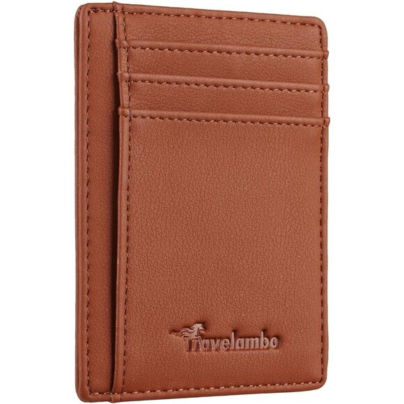 Mens Black Front Pocket Minimalist Leather Slim Wallet RFID Blocking Medium Size